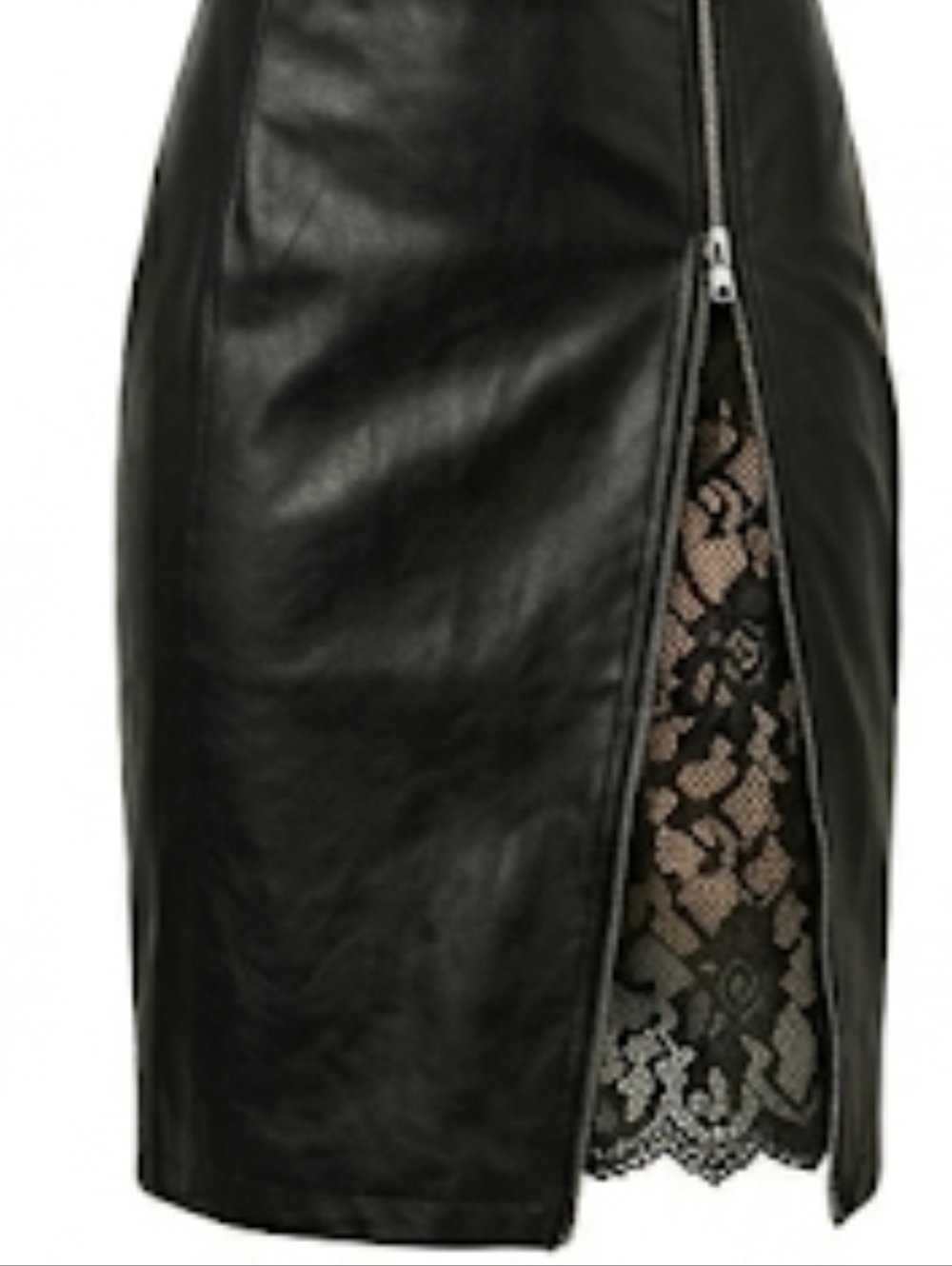 RARE Vegan Leather Skirt w/ Lace Zipper Reveal - M